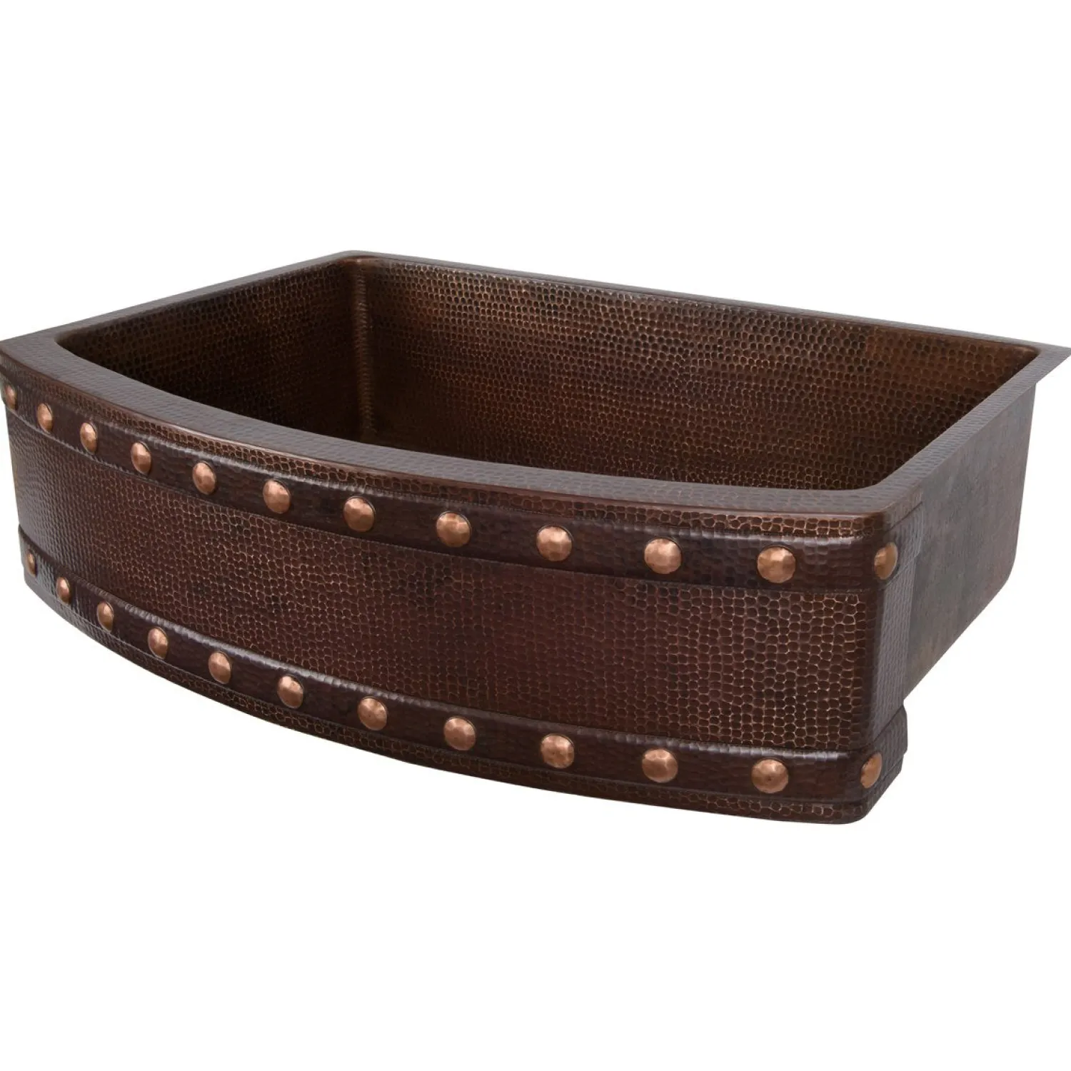 New 30" Hammered Copper Kitchen Rounded Apron Single Basin Sink with Barrel Strap Design Single Bowl Sinks|Apron Front / Farmhouse Sinks