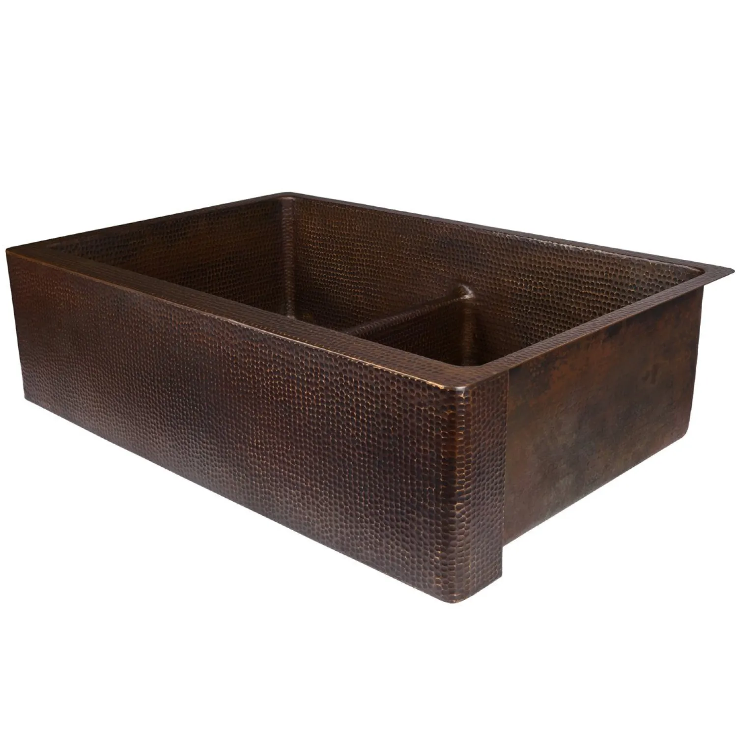 Discount 33" Hammered Copper Kitchen Apron 50/50 Double Basin Sink with Short 5" Divider Double Bowl Sinks|Apron Front / Farmhouse Sinks