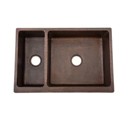 Clearance 33" Hammered Copper Kitchen Apron Double Basin Sink Double Bowl Sinks|Apron Front / Farmhouse Sinks