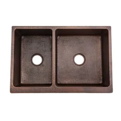 33" Hammered Copper Kitchen Apron 40/60 Double Basin Sink Double Bowl Sinks|Apron Front / Farmhouse Sinks
