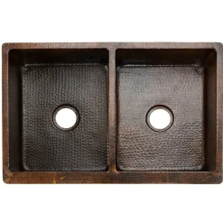 Hot 33" Hammered Copper Kitchen Apron 50/50 Double Basin Sink Double Bowl Sinks|Apron Front / Farmhouse Sinks