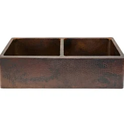 Hot 33" Hammered Copper Kitchen Apron 50/50 Double Basin Sink Double Bowl Sinks|Apron Front / Farmhouse Sinks