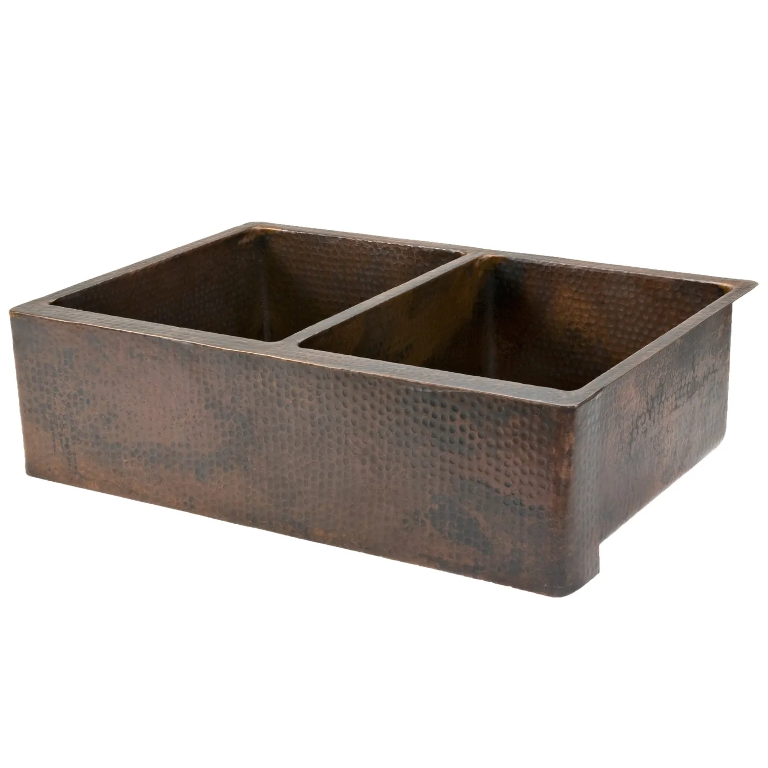 Hot 33" Hammered Copper Kitchen Apron 50/50 Double Basin Sink Double Bowl Sinks|Apron Front / Farmhouse Sinks