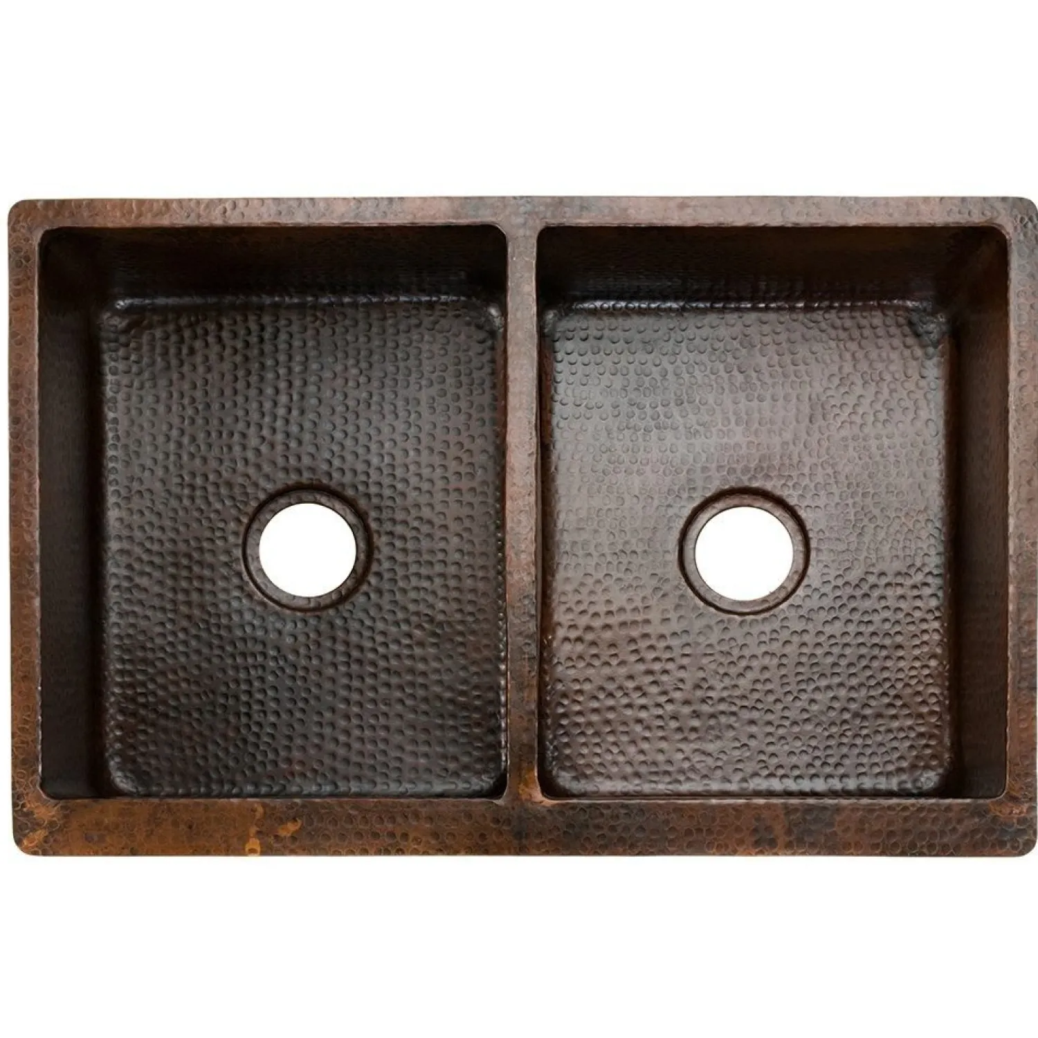 Online 33" Hammered Copper Kitchen Apron 50/50 Double Basin Sink with Barrel Strap Design Double Bowl Sinks|Apron Front / Farmhouse Sinks