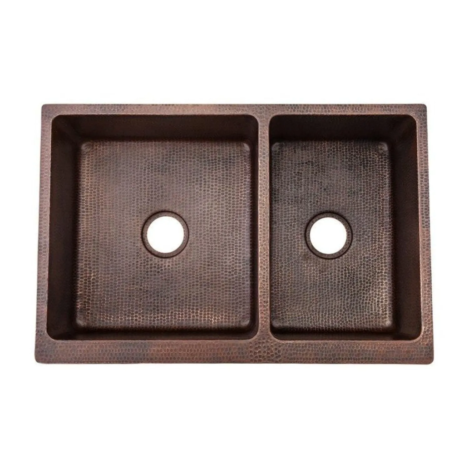Clearance 33" Hammered Copper Kitchen Apron 60/40 Double Basin Sink Double Bowl Sinks|Apron Front / Farmhouse Sinks