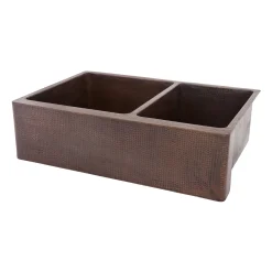 Clearance 33" Hammered Copper Kitchen Apron 60/40 Double Basin Sink Double Bowl Sinks|Apron Front / Farmhouse Sinks