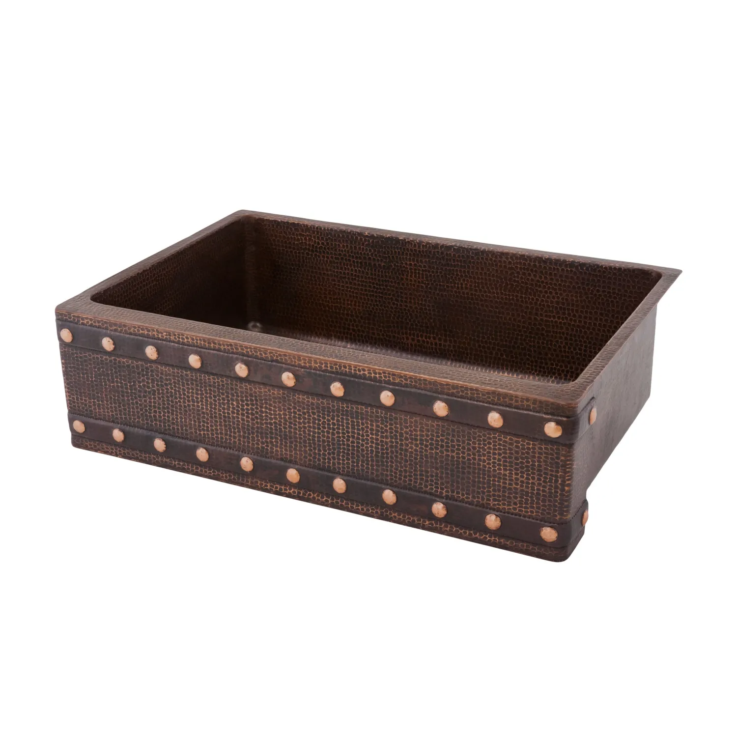 New 30" Hammered Copper Kitchen Apron Single Basin Sink with Barrel Strap Design Single Bowl Sinks|Apron Front / Farmhouse Sinks