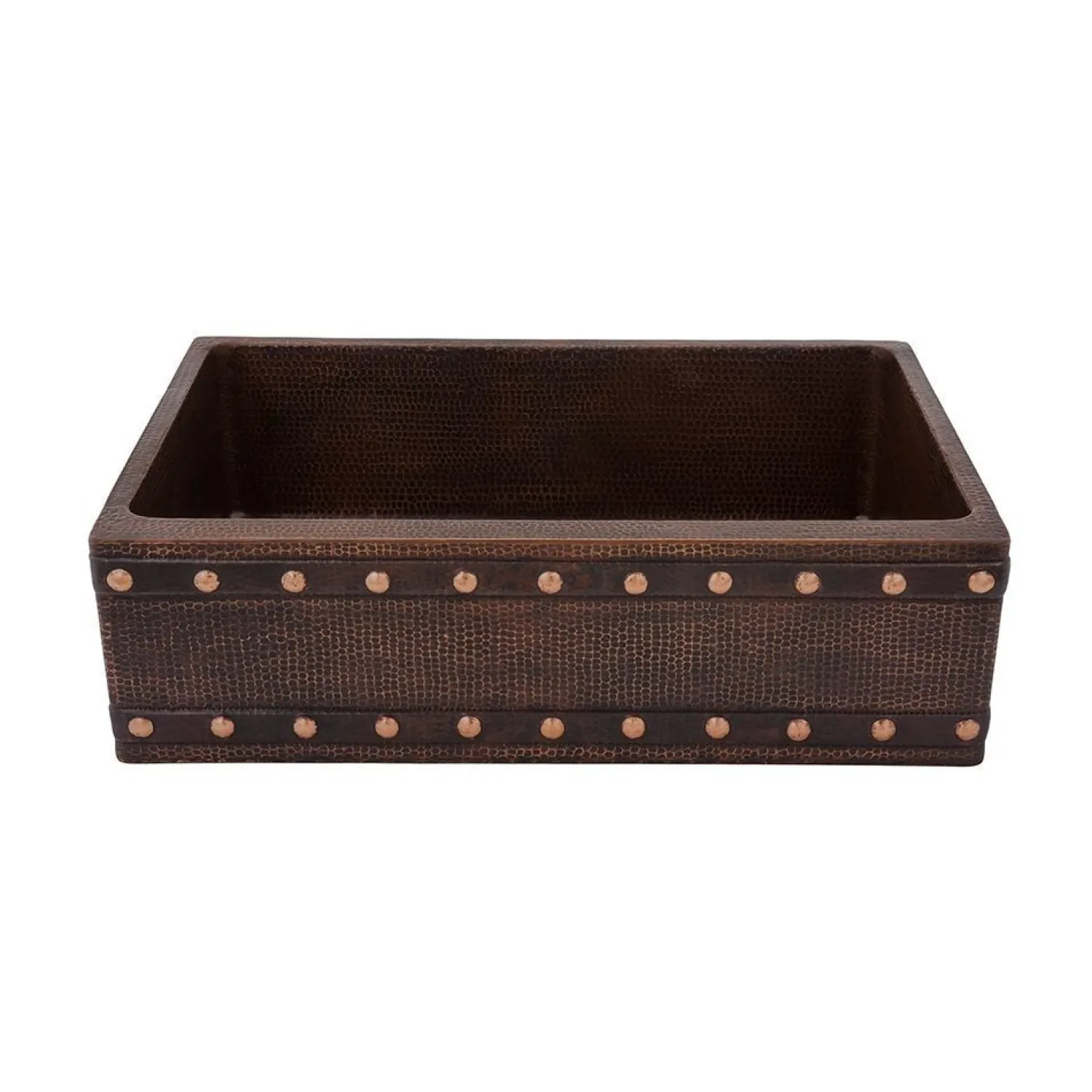 New 30" Hammered Copper Kitchen Apron Single Basin Sink with Barrel Strap Design Single Bowl Sinks|Apron Front / Farmhouse Sinks