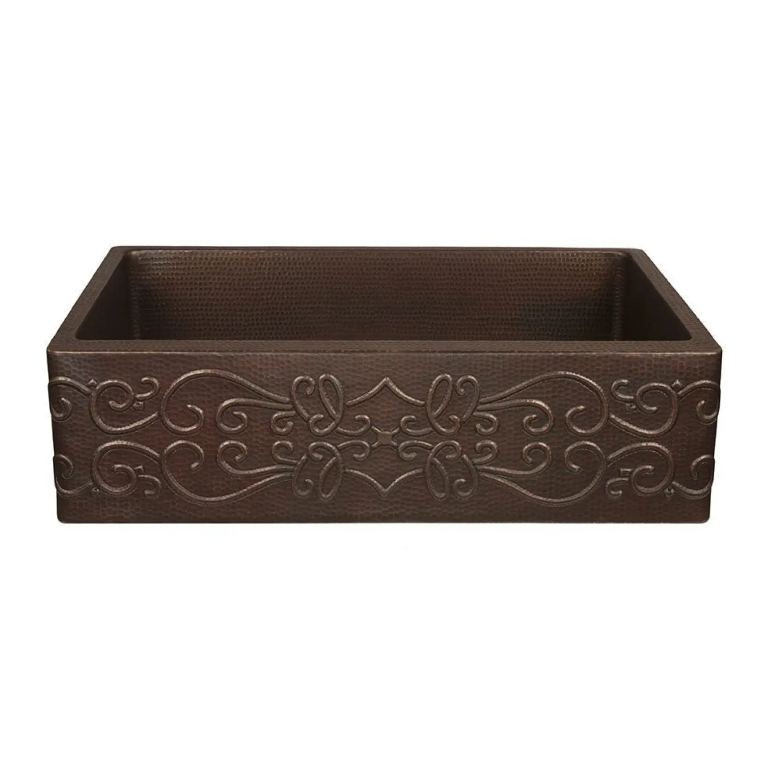 30" Hammered Copper Kitchen Apron Single Basin Sink with Scroll Design Single Bowl Sinks|Apron Front / Farmhouse Sinks