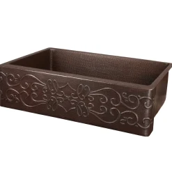 Outlet 33" Hammered Copper Kitchen Apron Single Basin Sink with Scroll Design Single Bowl Sinks|Apron Front / Farmhouse Sinks