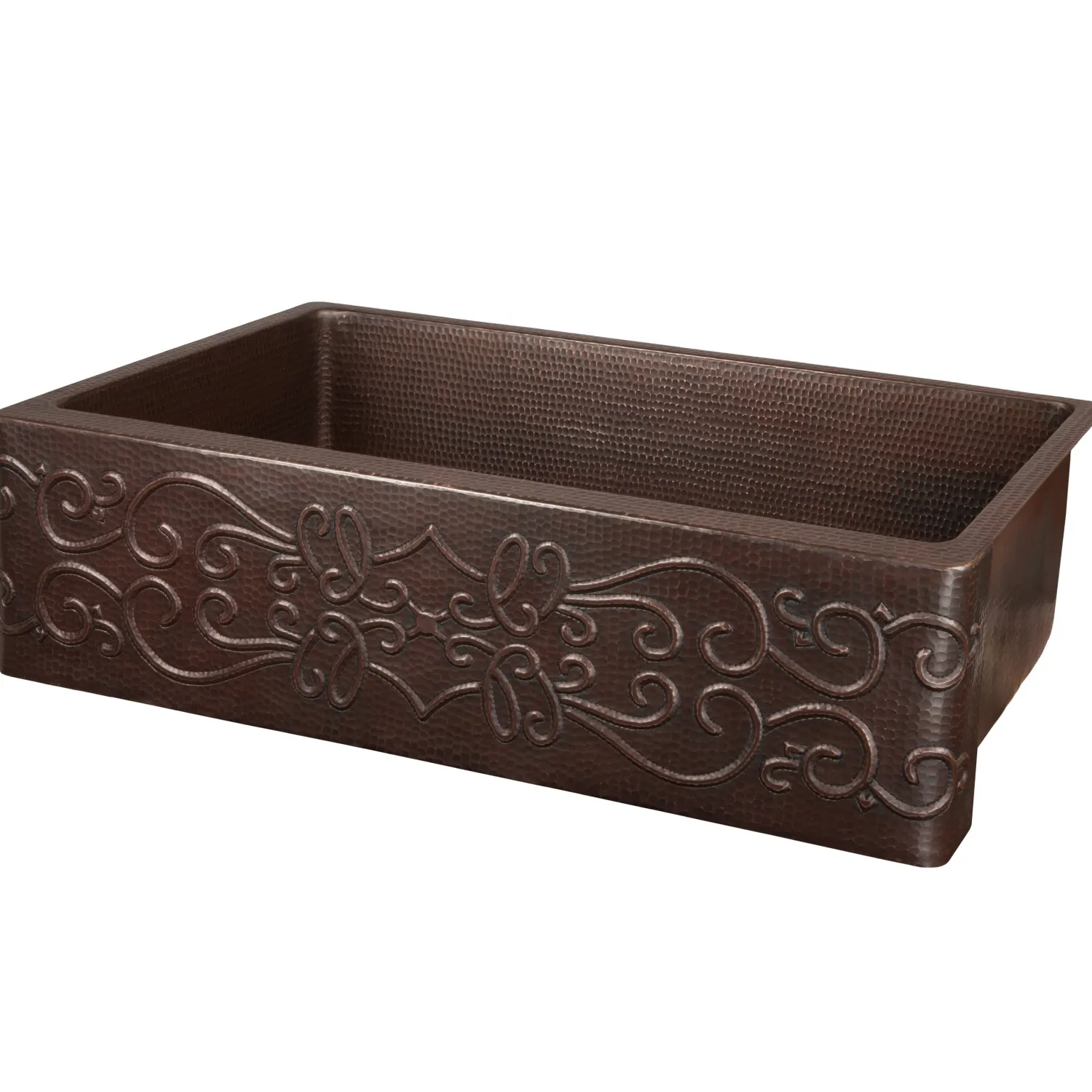 Outlet 33" Hammered Copper Kitchen Apron Single Basin Sink with Scroll Design Single Bowl Sinks|Apron Front / Farmhouse Sinks