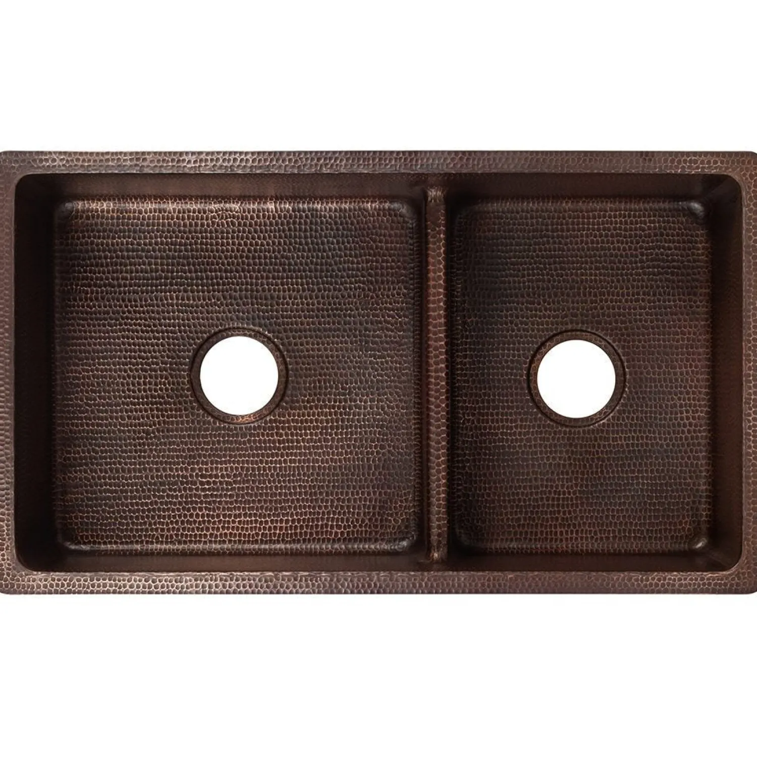 Outlet 33" Hammered Copper Kitchen 60/40 Double Basin Sink with Short 5" Divider Double Bowl Sinks