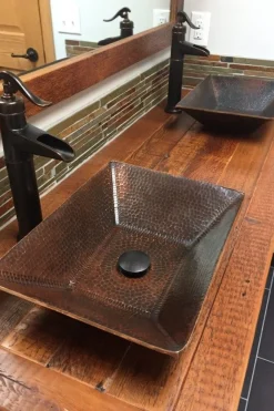 New Modern Rectangle Hand Forged Old World Copper Vessel Sink Above Counter / Vessel Sinks