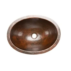 Sale Oval Under Counter Hammered Copper Bathroom Sink Undermount