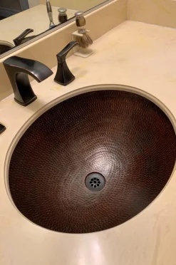 Sale Oval Under Counter Hammered Copper Bathroom Sink Undermount