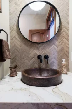 Hot Oval Skirted Vessel Hammered Copper Sink Semi-Recessed Sinks