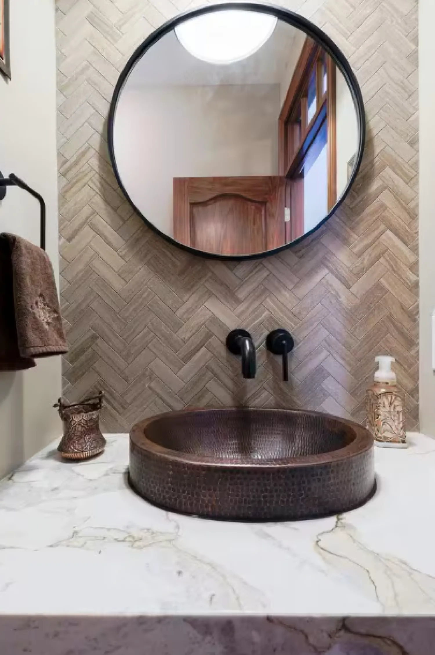 Hot Oval Skirted Vessel Hammered Copper Sink Semi-Recessed Sinks