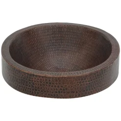 Hot Oval Skirted Vessel Hammered Copper Sink Semi-Recessed Sinks