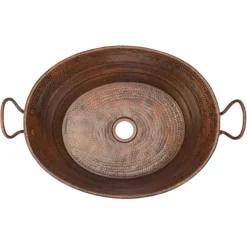 Sale Oval Bucket Vessel Hammered Copper Sink with Handles Above Counter / Vessel Sinks