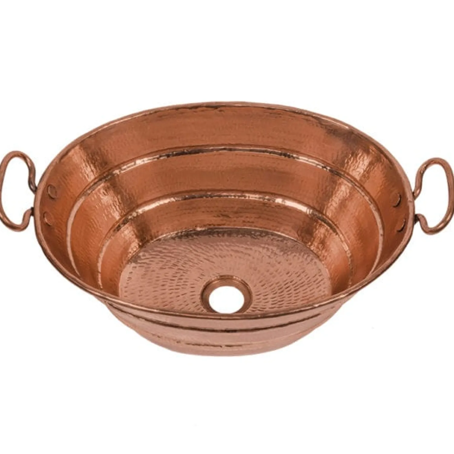 New Oval Bucket Vessel Hammered Copper Sink with Handles Above Counter / Vessel Sinks