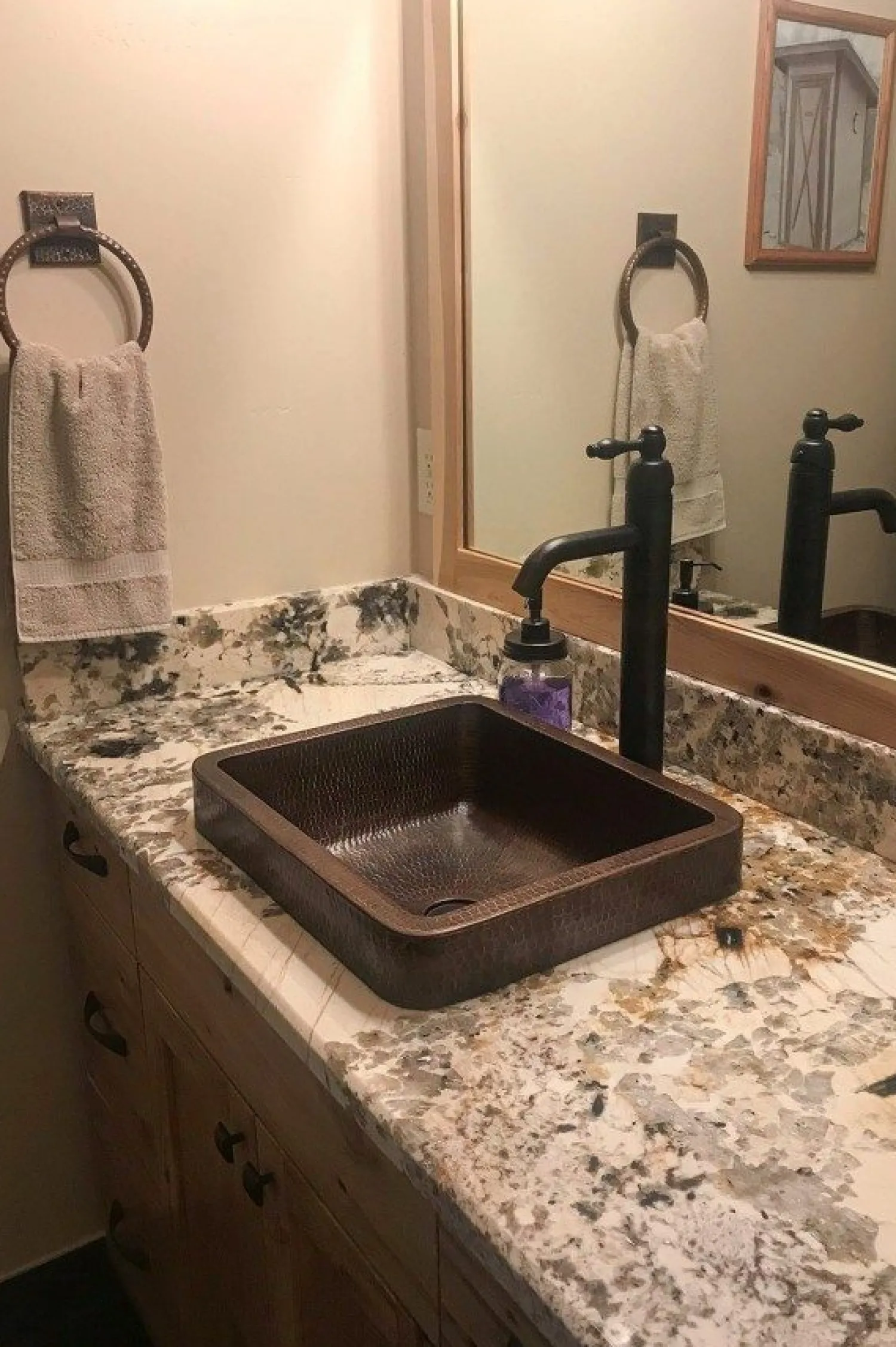 New 17" Rectangle Skirted Vessel Hammered Copper Sink Semi-Recessed Sinks|Above Counter / Vessel Sinks