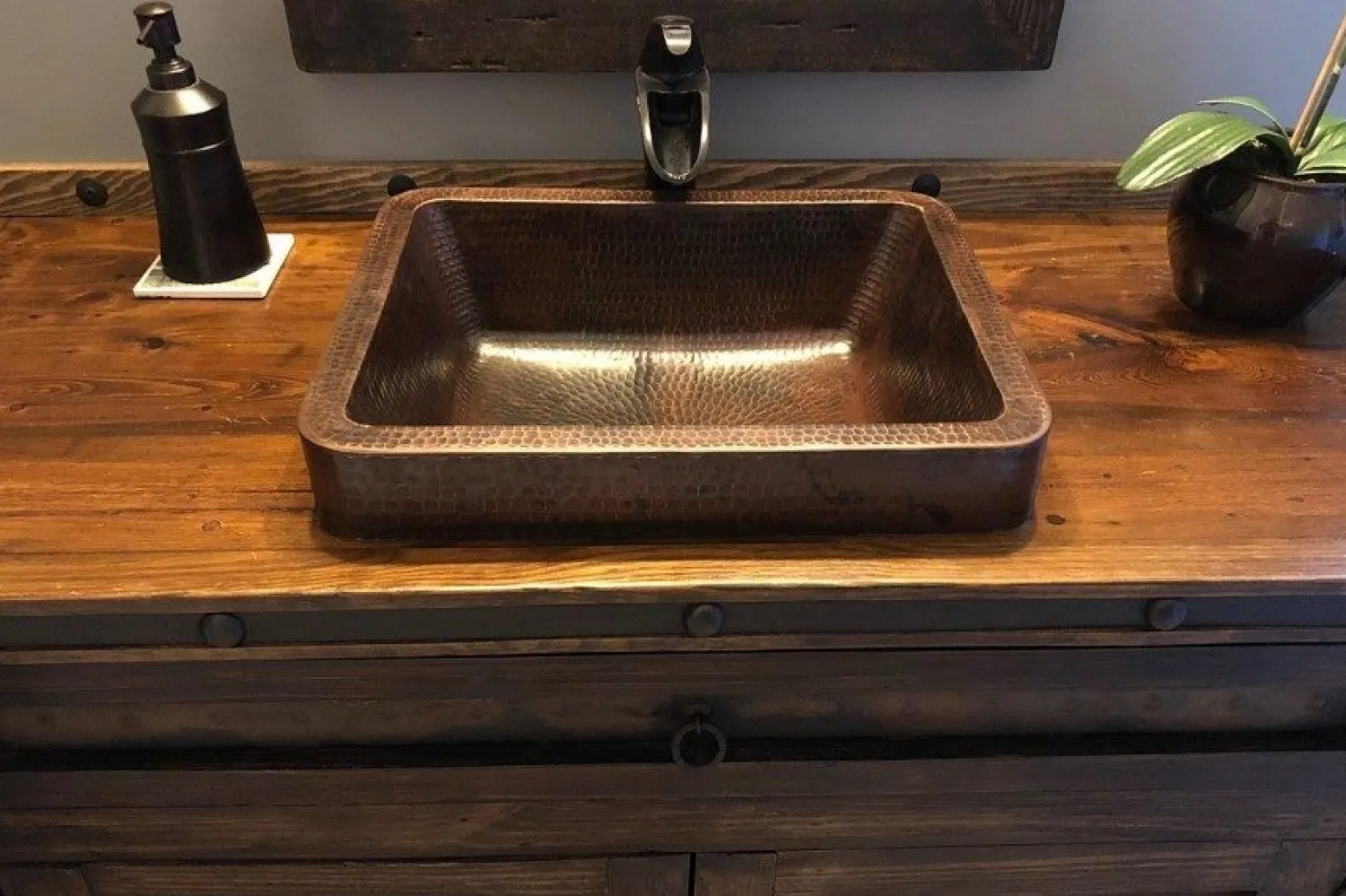 New 17" Rectangle Skirted Vessel Hammered Copper Sink Semi-Recessed Sinks|Above Counter / Vessel Sinks