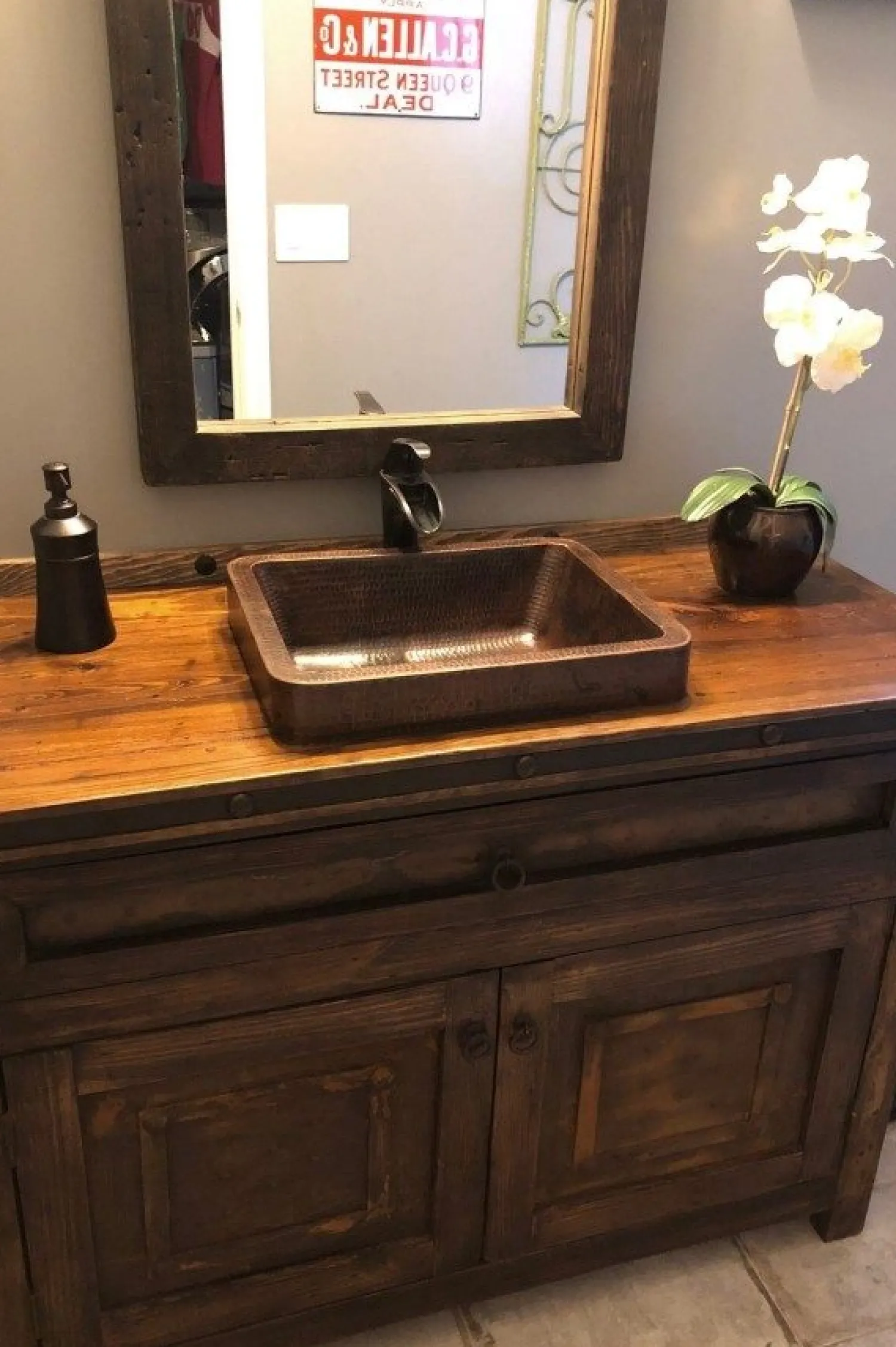 New 17" Rectangle Skirted Vessel Hammered Copper Sink Semi-Recessed Sinks|Above Counter / Vessel Sinks