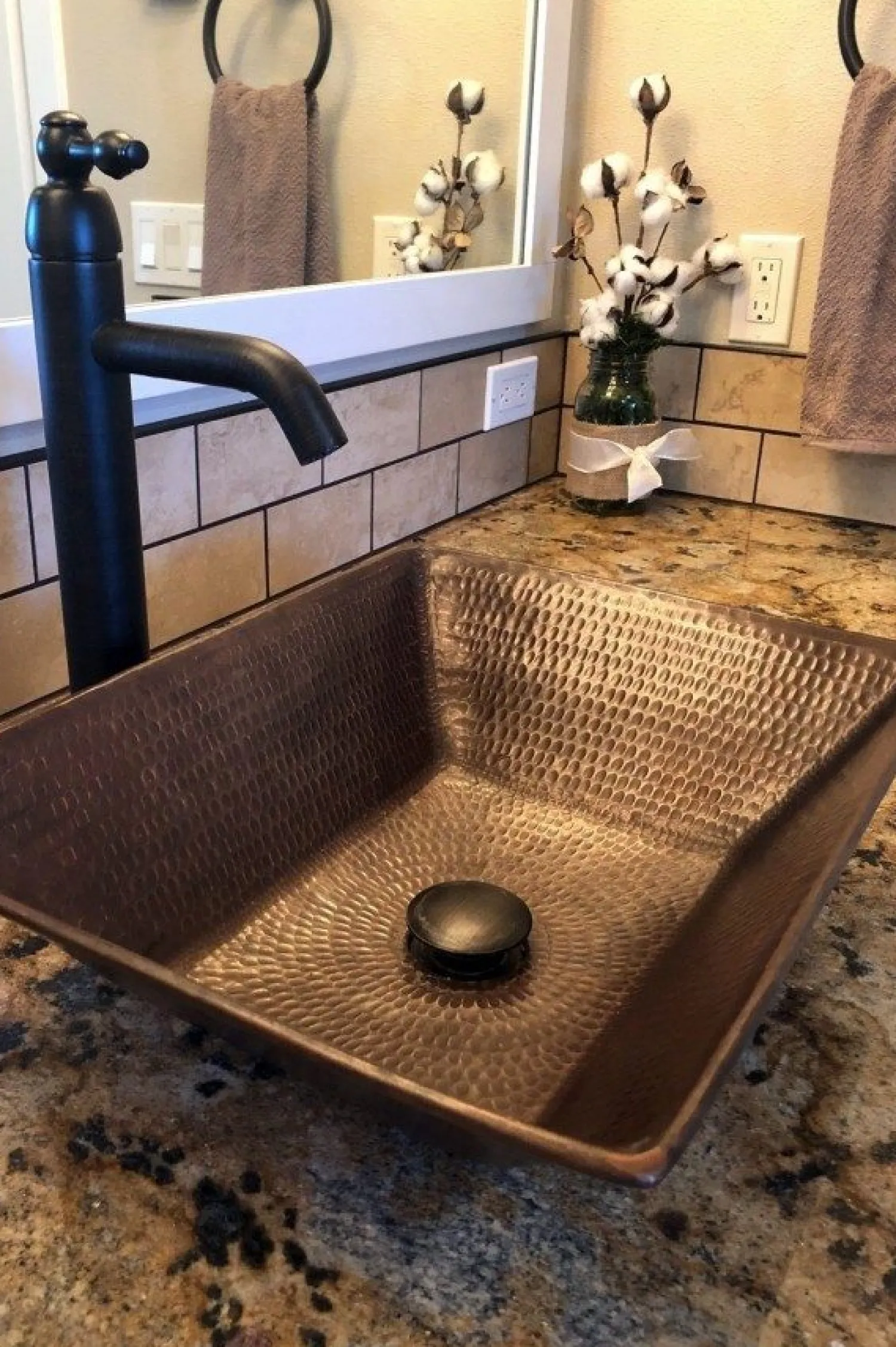 Hot 17" Rectangle Wired Rim Vessel Hammered Copper Sink Above Counter / Vessel Sinks