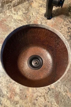 Clearance 16" Round Hammered Copper Prep Sink with 3.5" Drain Size Bar / Prep Sinks