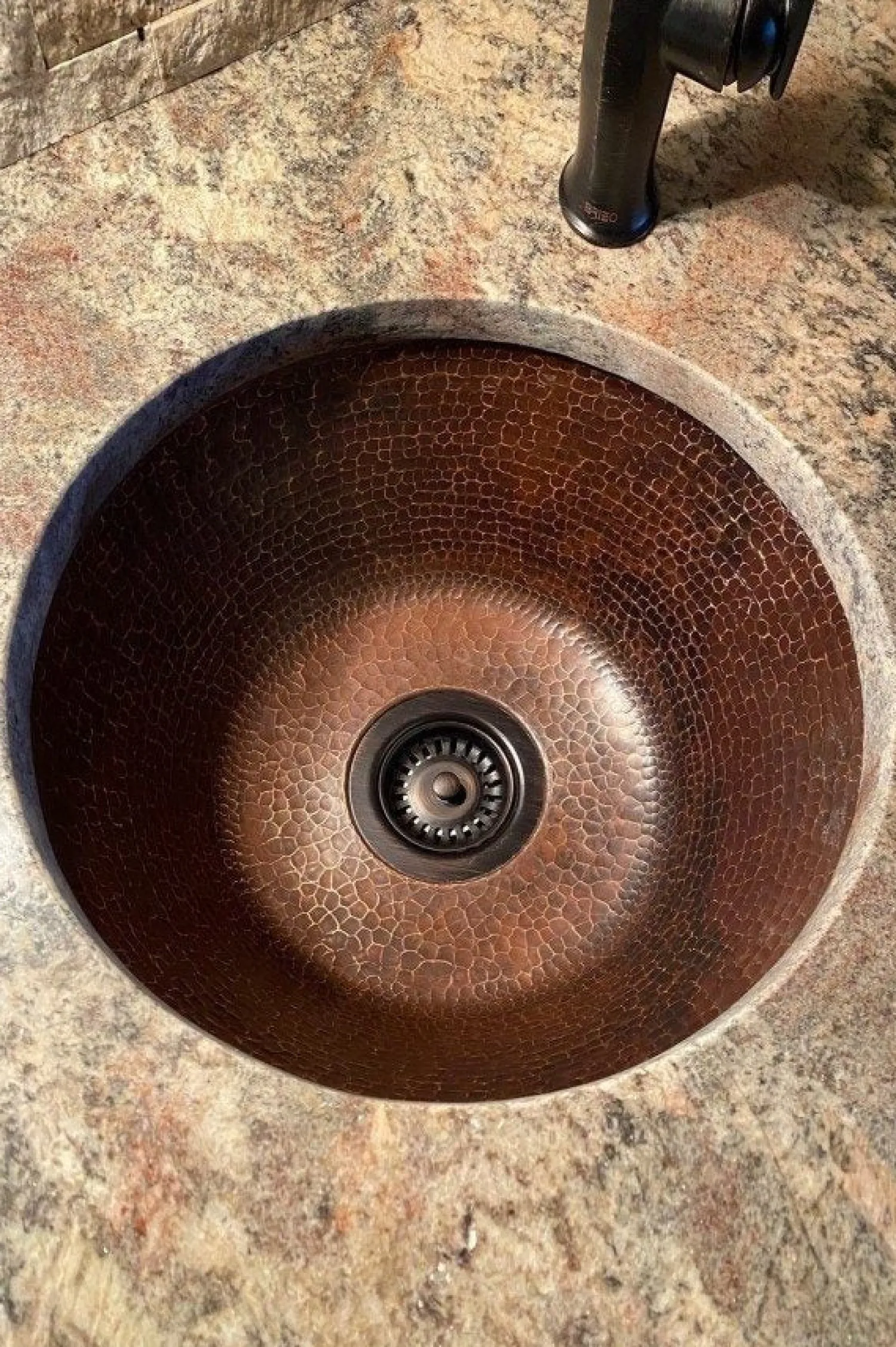 Clearance 16" Round Hammered Copper Prep Sink with 3.5" Drain Size Bar / Prep Sinks