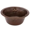 Sale 16" Round Copper Prep Sink with Fleur De Lis and 3.5" Drain Size Bar / Prep Sinks
