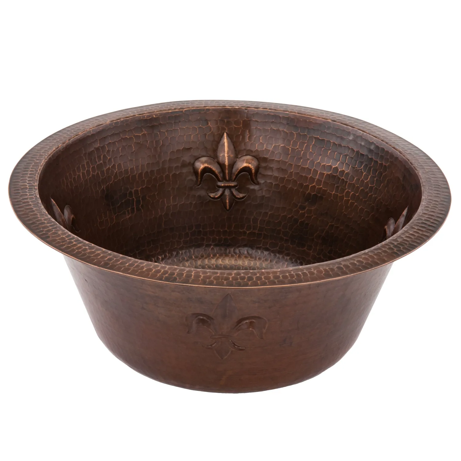 Sale 16" Round Copper Prep Sink with Fleur De Lis and 3.5" Drain Size Bar / Prep Sinks