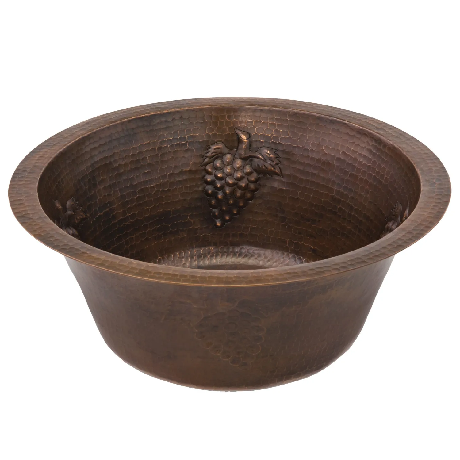 Online 16" Round Copper Prep Sink with Grapes and 3.5" Drain Size Bar / Prep Sinks
