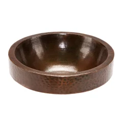 Discount 17" Round Skirted Vessel Hammered Copper Sink Semi-Recessed Sinks|Above Counter / Vessel Sinks