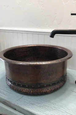 Sale 15" Round Vessel Tub Hammered Copper Sink Above Counter / Vessel Sinks