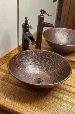 Outlet 15" Round Wired Rim Vessel Hammered Copper Sink Above Counter / Vessel Sinks
