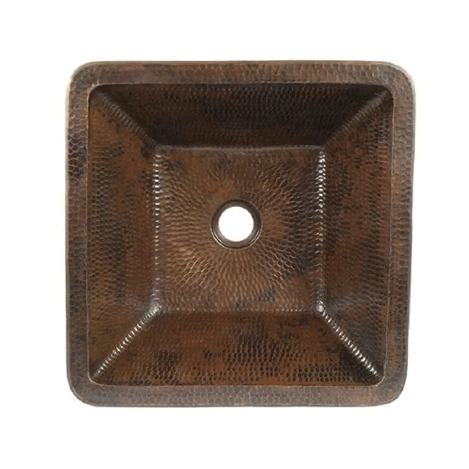 Online 15" Square Skirted Vessel Hammered Copper Sink Semi-Recessed Sinks|Above Counter / Vessel Sinks