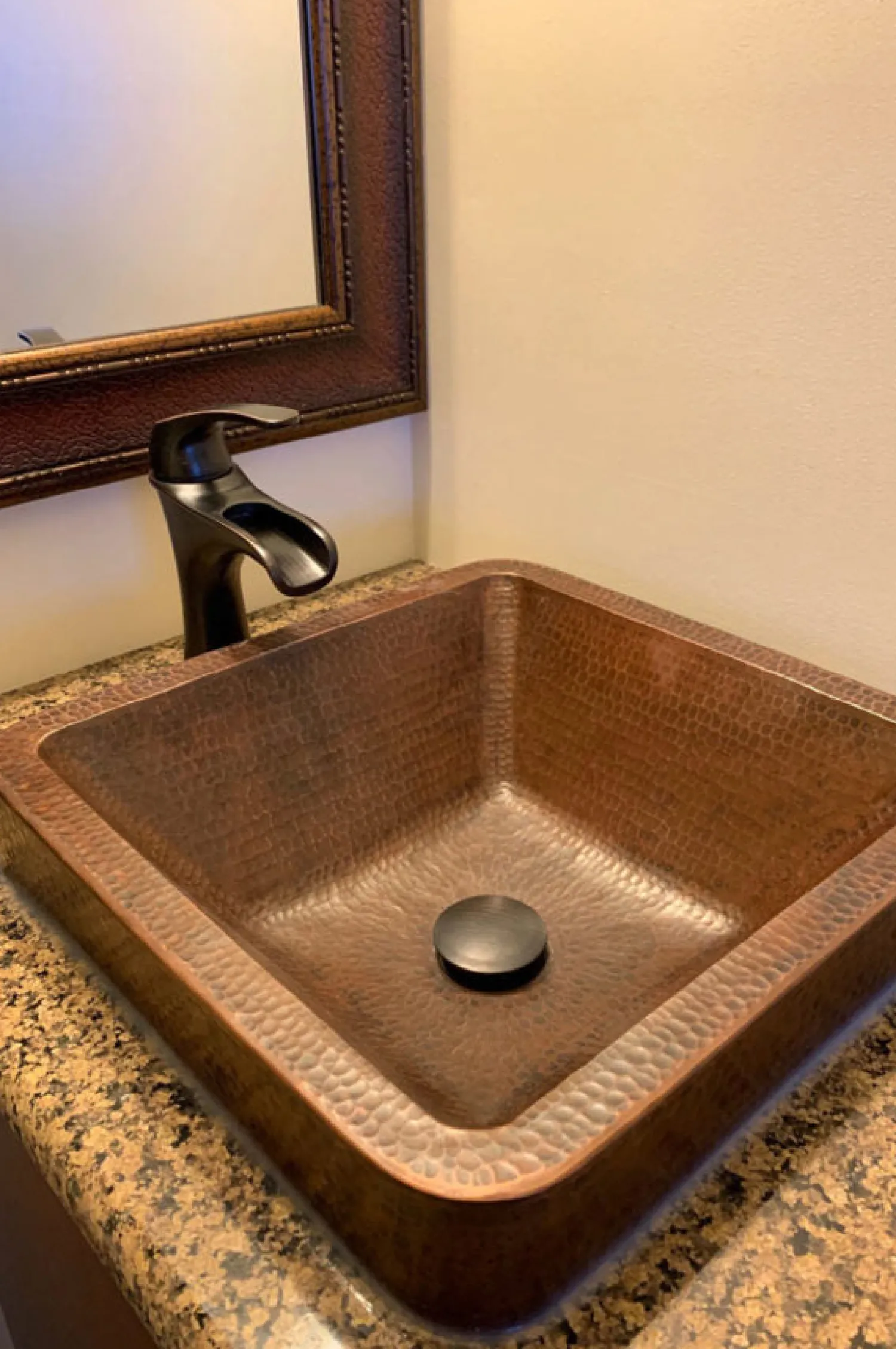 Online 15" Square Skirted Vessel Hammered Copper Sink Semi-Recessed Sinks|Above Counter / Vessel Sinks