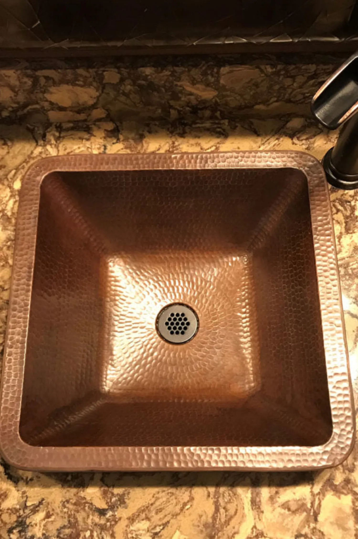 Online 15" Square Skirted Vessel Hammered Copper Sink Semi-Recessed Sinks|Above Counter / Vessel Sinks