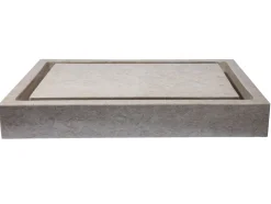 Rectangular Infinity Pool Sink in Polished Penny Grey Marble Above Counter / Vessel Sinks