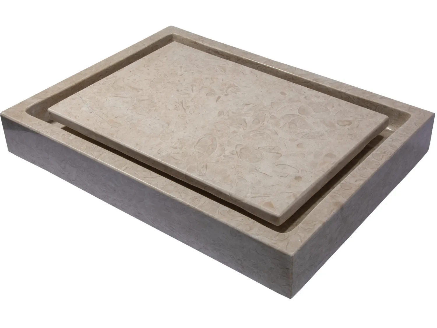 Rectangular Infinity Pool Sink in Polished Penny Grey Marble Above Counter / Vessel Sinks