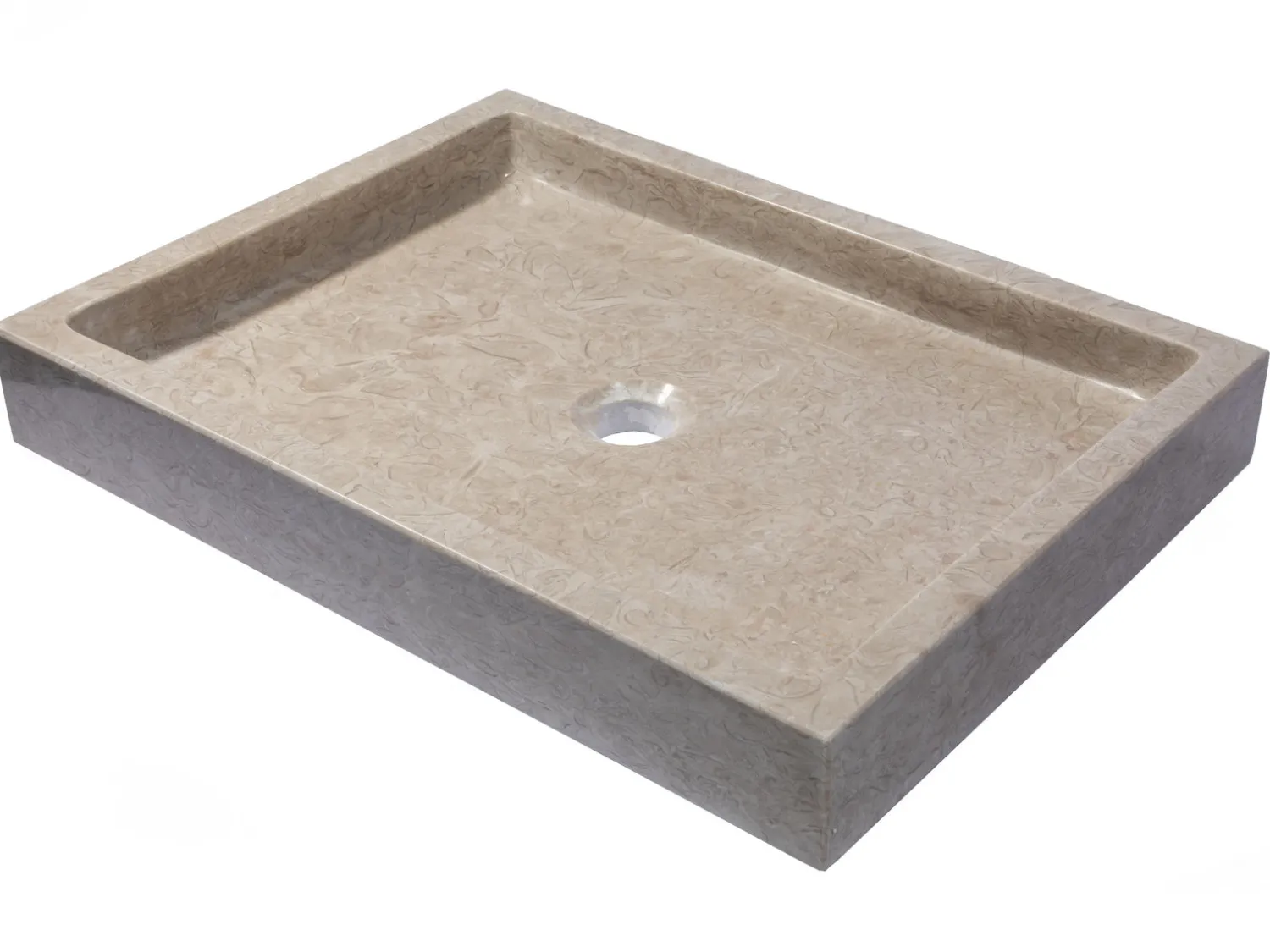 Rectangular Infinity Pool Sink in Polished Penny Grey Marble Above Counter / Vessel Sinks