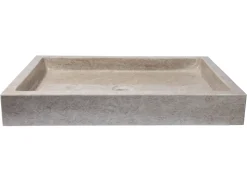 Rectangular Infinity Pool Sink in Polished Penny Grey Marble Above Counter / Vessel Sinks