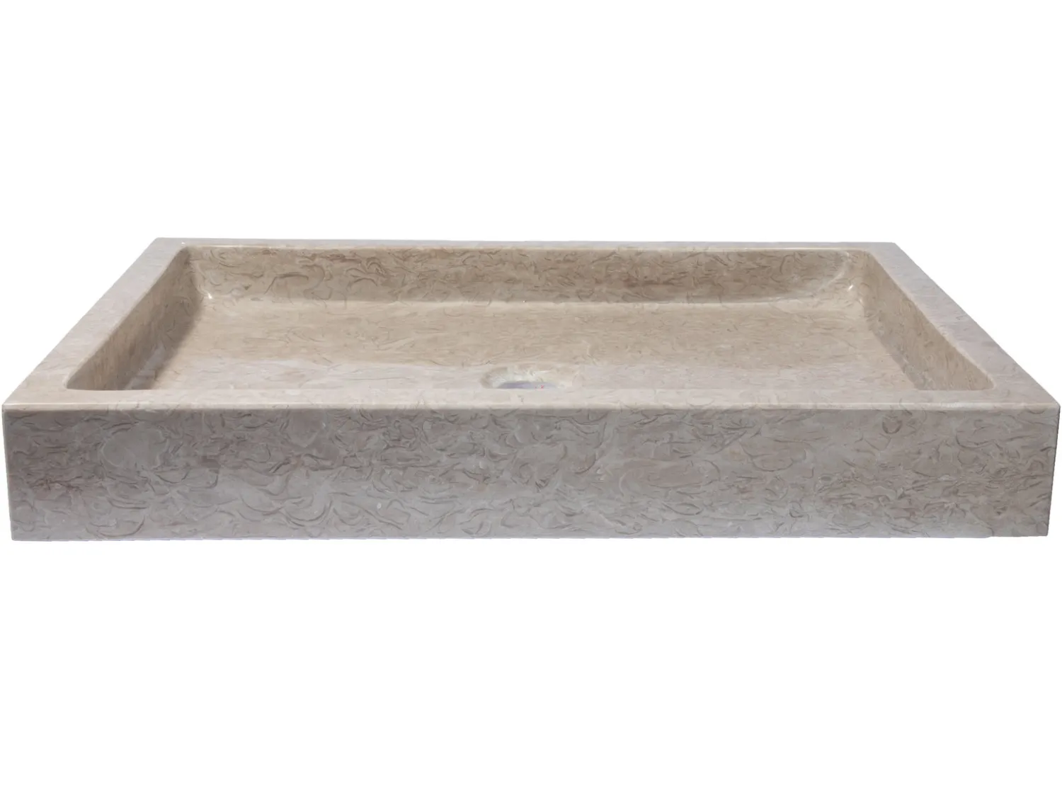 Rectangular Infinity Pool Sink in Polished Penny Grey Marble Above Counter / Vessel Sinks