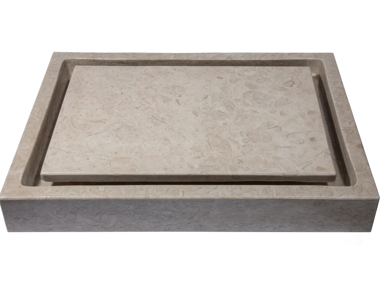 Rectangular Infinity Pool Sink in Polished Penny Grey Marble Above Counter / Vessel Sinks