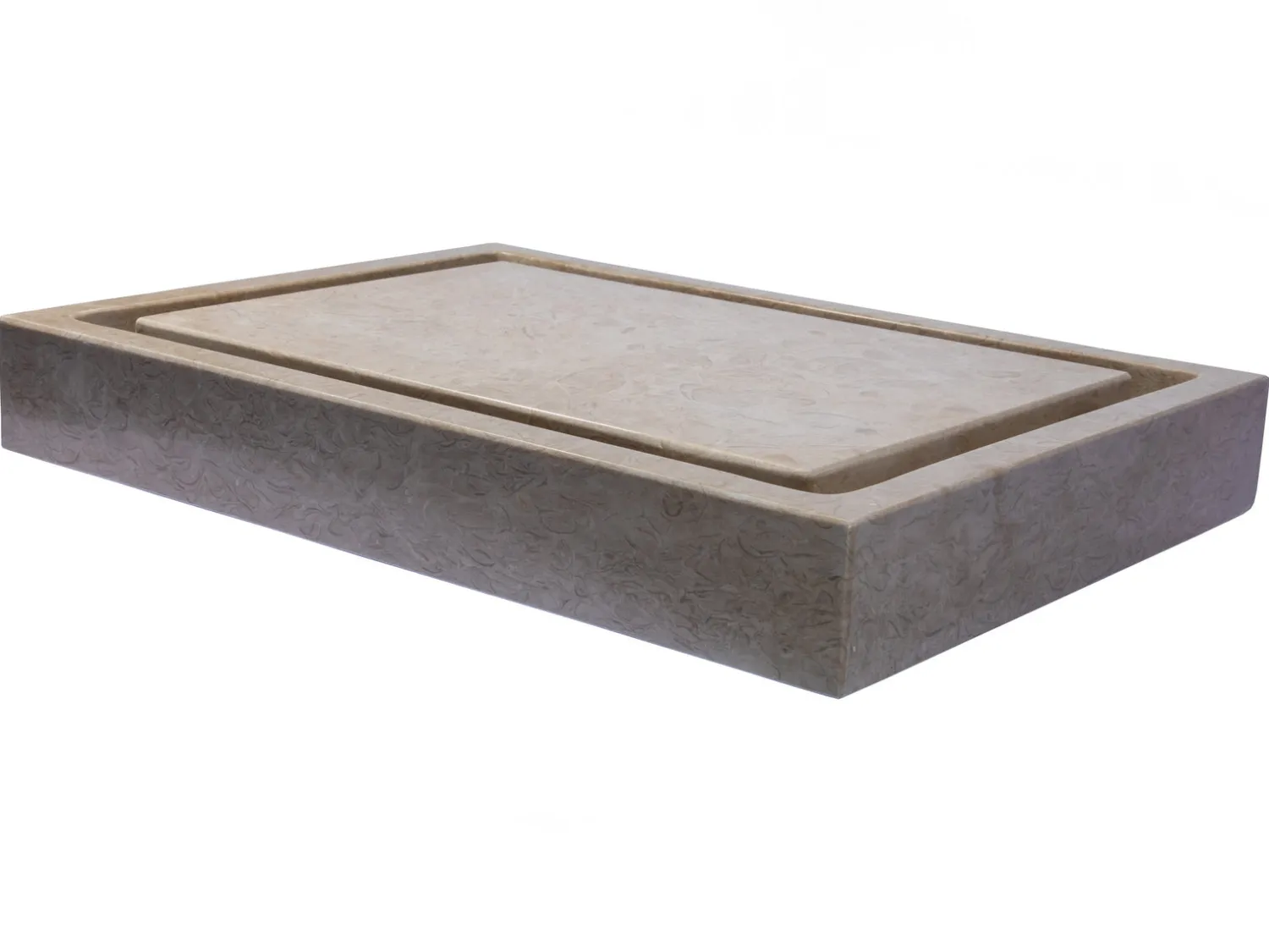 Rectangular Infinity Pool Sink in Polished Penny Grey Marble Above Counter / Vessel Sinks