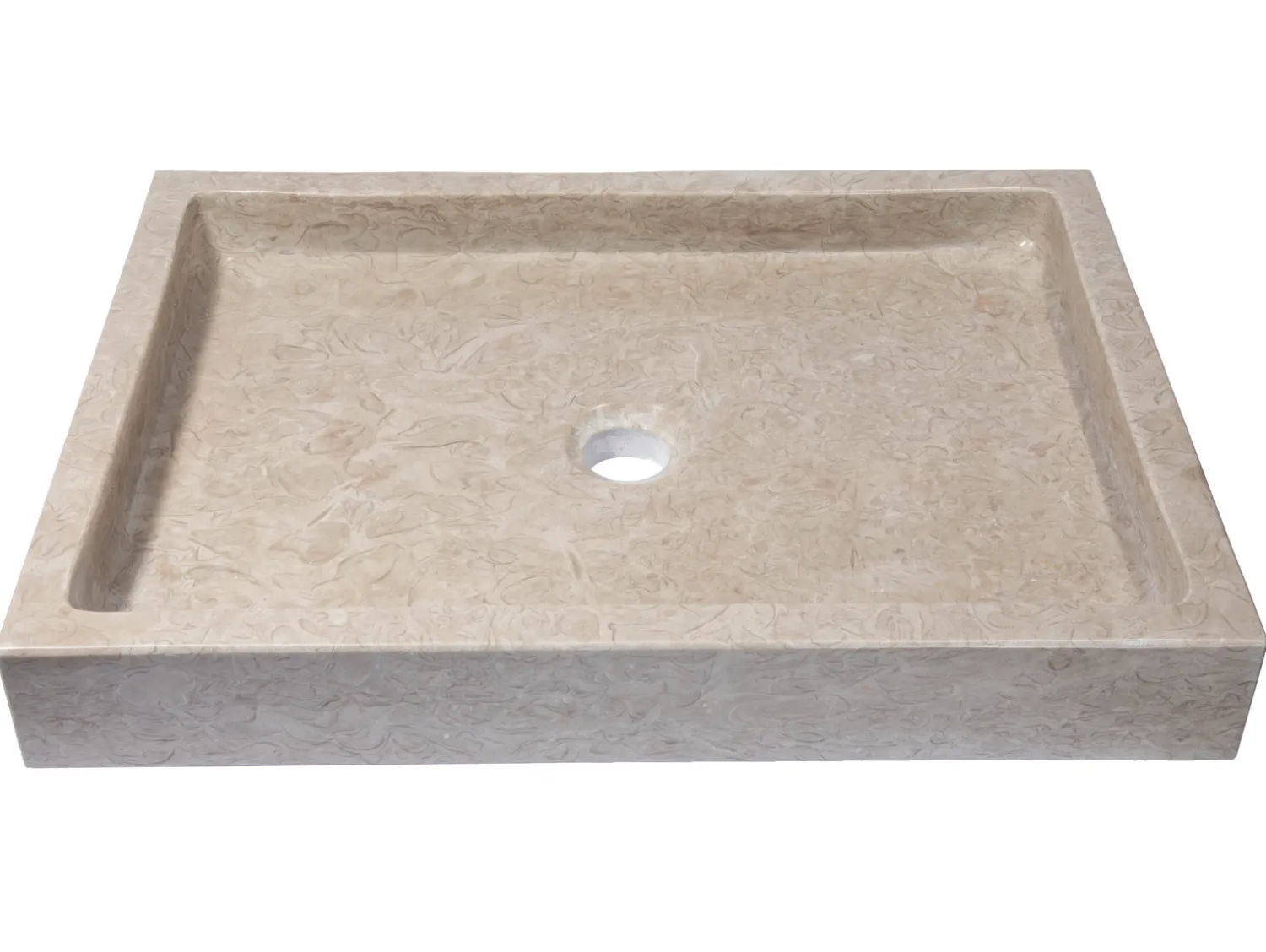 Rectangular Infinity Pool Sink in Polished Penny Grey Marble Above Counter / Vessel Sinks