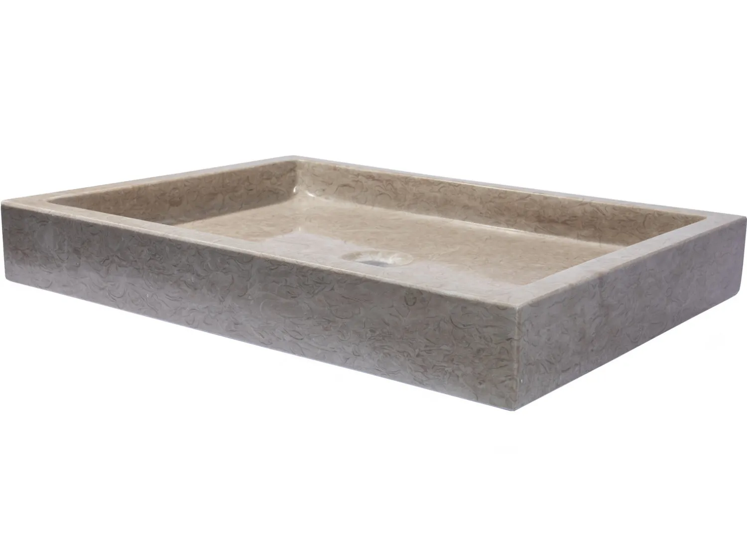 Rectangular Infinity Pool Sink in Polished Penny Grey Marble Above Counter / Vessel Sinks