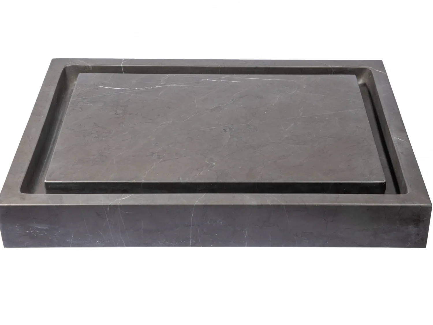 Best Rectangular Infinity Pool Sink in Honed Pietra Grey Marble Above Counter / Vessel Sinks