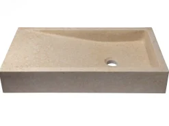 Clearance Rectangular Slopes Vessel Sink in Honed Galala Beige Marble Above Counter / Vessel Sinks